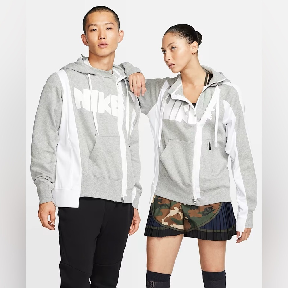 Nike x Sacai Double-Zip Hoodie Women’s Size Small Dark Grey Heather/White